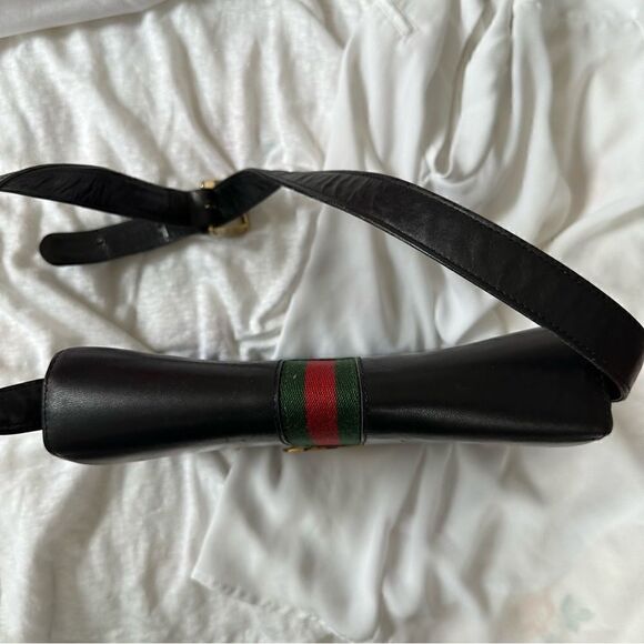 Gucci black leather web accent and gold GG lock shoulder - Picture 6 of 16